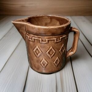 Vtg 5" Brown Monmouth Western Stoneware Pottery Batter Utility Pitcher Diamond